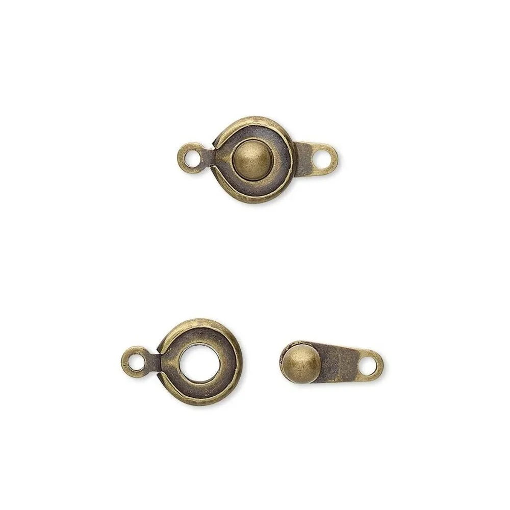 Antiqued Brass Button Snap Necklace Bracelet Clasps Findings 7.5mm Round 5 Sets